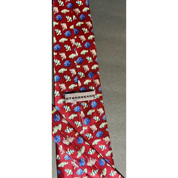 Stonehenge Silk Tie Red Multicolor Tropical Fish Novelty Print Necktie Menswear - Picture 3 of 5
